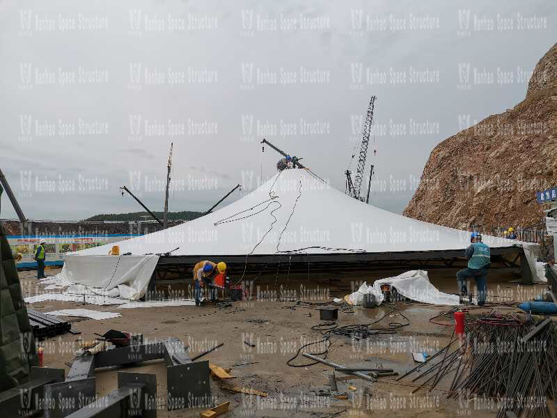 Construction of Nanjing Yuanbo Garden dome membrane structure shed project