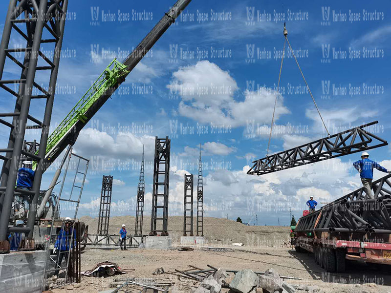 Shaoxing West Expressway toll station ceiling project steel structure installation