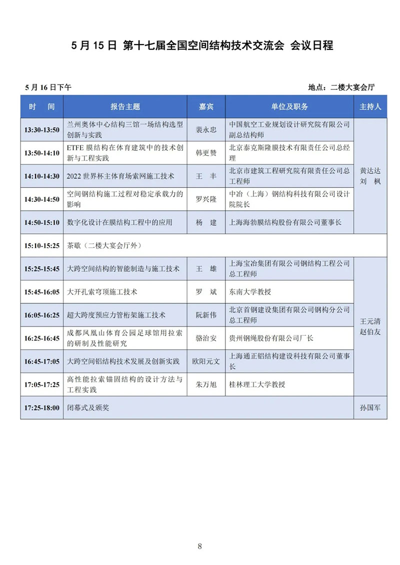 Guidelines for the Seventh Second Council Meeting and the Seventeenth National Space Structure Technology Exchange Conference