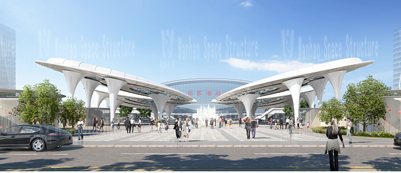 The large butterfly landscape membrane structure project in front of the Zhangjiagang high-speed railway station enters the second stage of the secondary struct