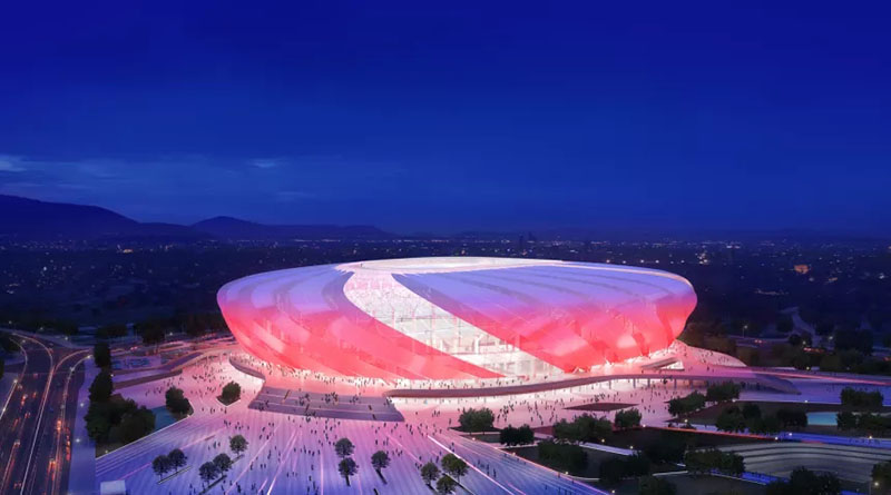 The main steel structure of Chongqing Longxing Football Stadium is topped