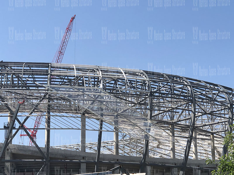 The steel membrane structure in the model area of the ETFE roof membrane structure project of Chongqing Longxing Football Stadium is completed