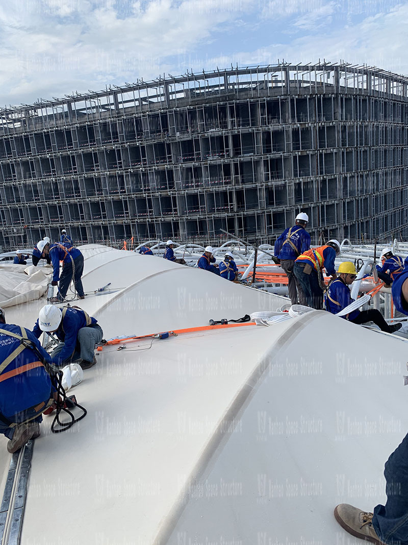 The employees of Marriott Space Structure went to the Hangzhou Asian Games baseball (soft) ball sports and cultural center membrane structure project to learn and exchange