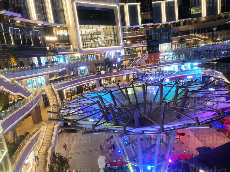 Night view of the inverted umbrella ETFE membrane structure project of Shijiazhuang Southeast Zhihui City