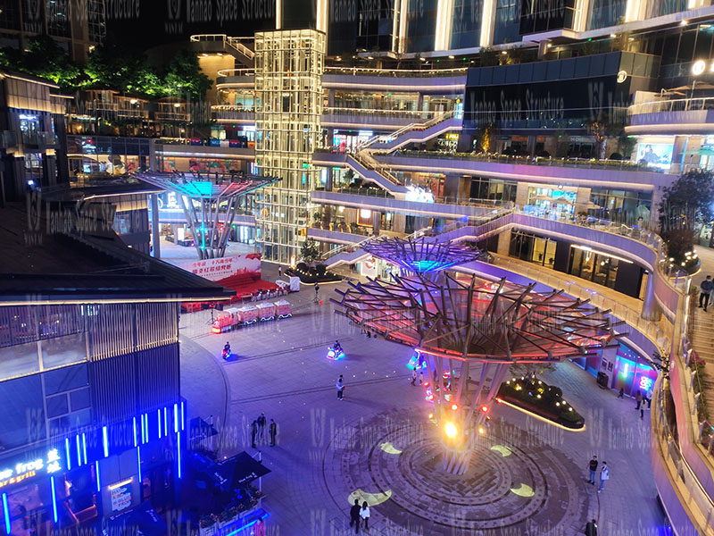 Night view of the inverted umbrella ETFE membrane structure project of Shijiazhuang Southeast Zhihui City