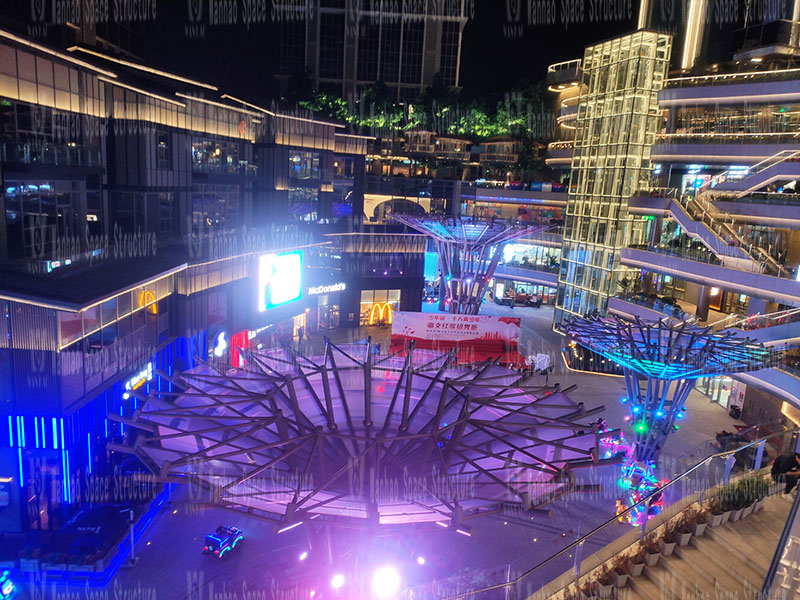 Night view of the inverted umbrella ETFE membrane structure project of Shijiazhuang Southeast Zhihui City