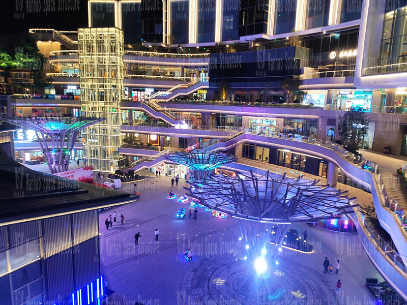 Night view of the inverted umbrella ETFE membrane structure project of Shijiazhuang Southeast Zhihui City