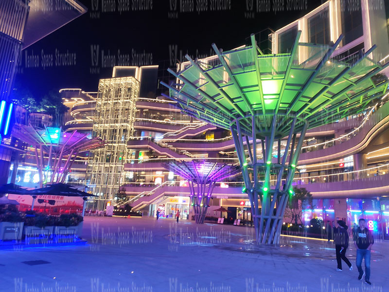 Night view of the inverted umbrella ETFE membrane structure project of Shijiazhuang Southeast Zhihui City