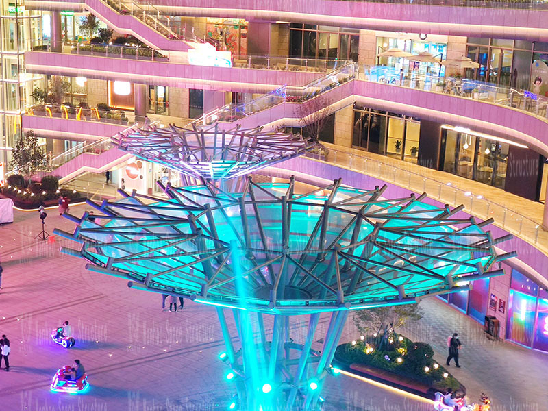 Night view of the inverted umbrella ETFE membrane structure project of Shijiazhuang Southeast Zhihui City