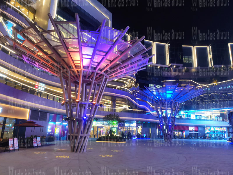 Night view of the inverted umbrella ETFE membrane structure project of Shijiazhuang Southeast Zhihui City