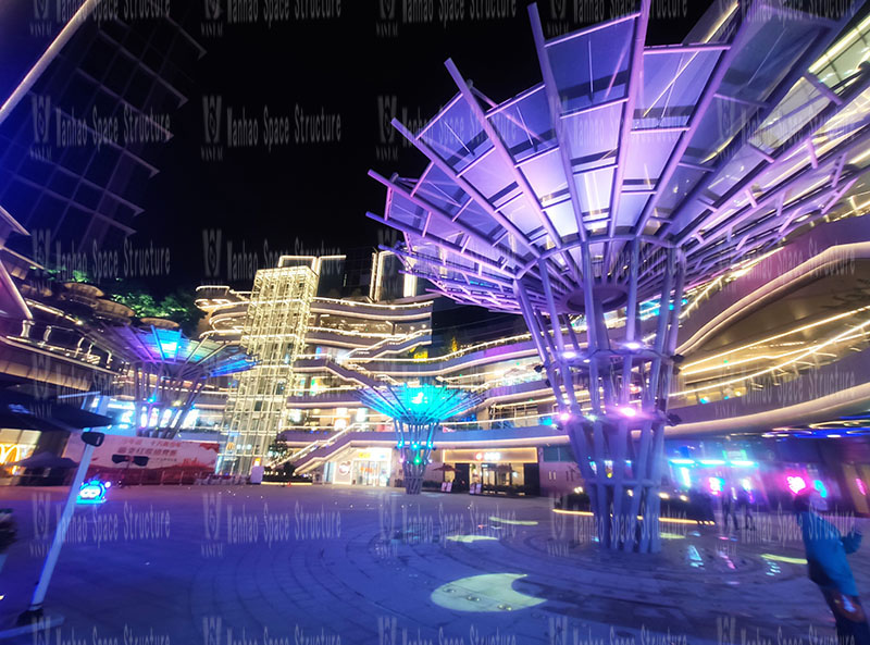 Night view of the inverted umbrella ETFE membrane structure project of Shijiazhuang Southeast Zhihui City