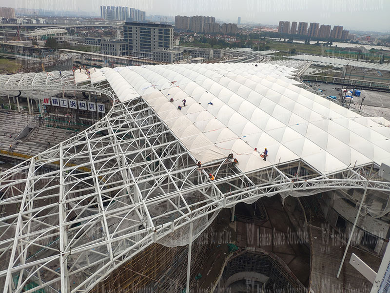 Membrane structure installation in Hangzhou Asian Games baseball (soft) ball sports and cultural center membrane structure project