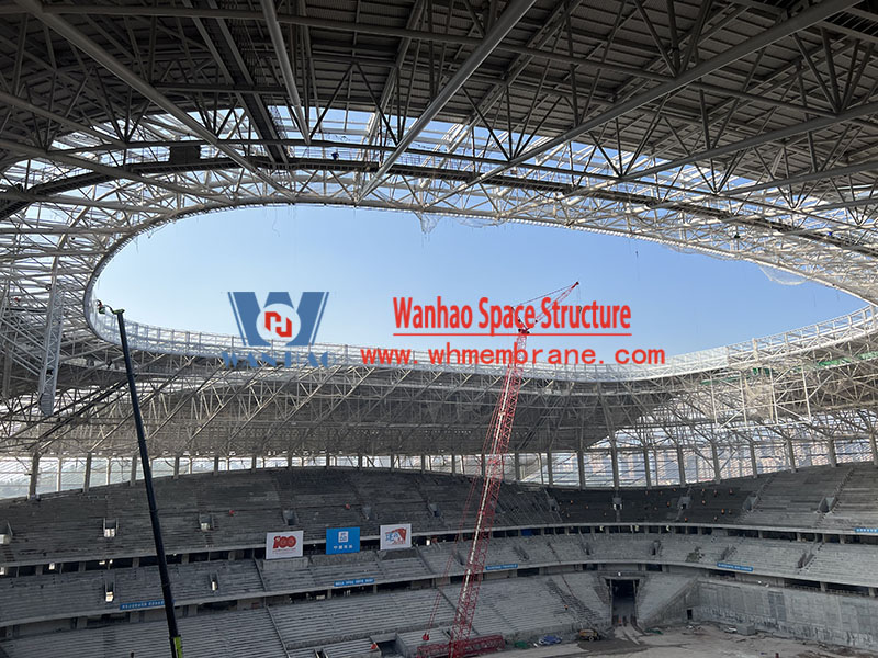 The inner ring steel structure of the ETFE roof membrane structure project of Chongqing Longxing Football Stadium has been completed