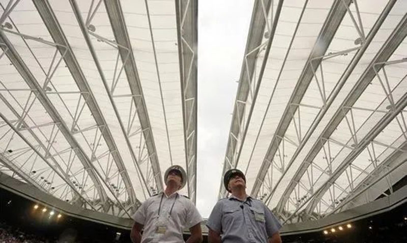 The membrane structure of Wimbledon opens and closes the roof