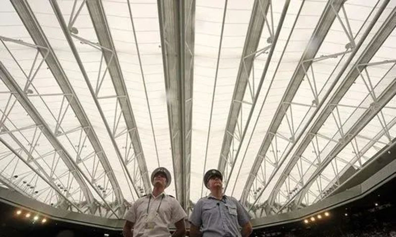 The membrane structure of Wimbledon opens and closes the roof