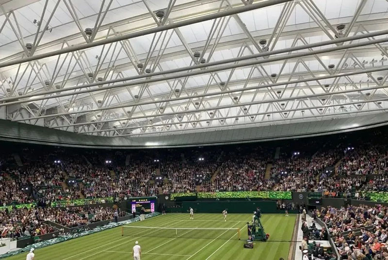 The membrane structure of Wimbledon opens and closes the roof