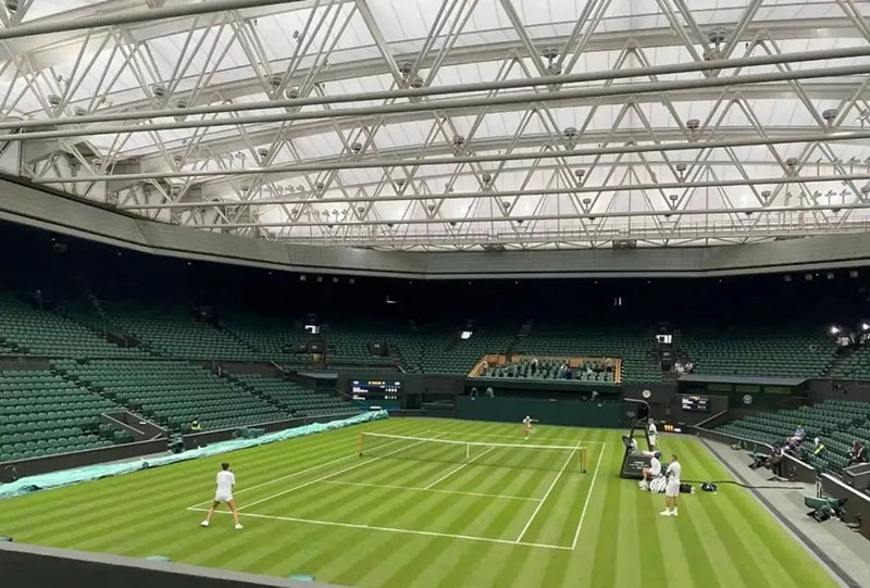 The membrane structure of Wimbledon opens and closes the roof