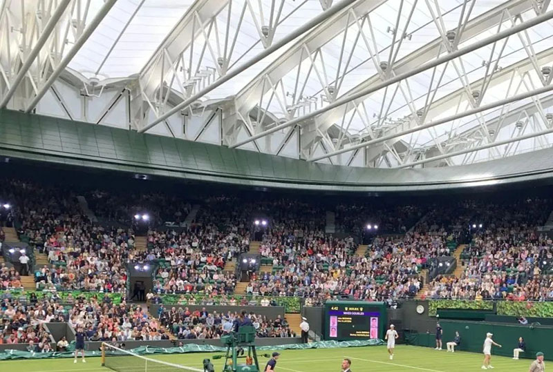 The membrane structure of Wimbledon opens and closes the roof