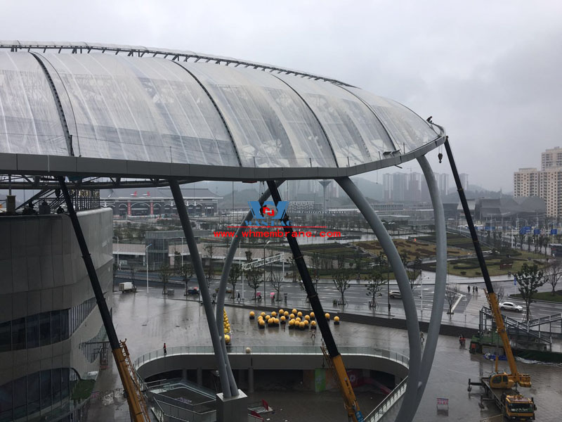 Zunyi Highspeed railway station transportation  ETFE roofing canopy light weight space steel frame tensile structure project