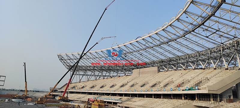 Xiangyang Olympic Sports Center membrane structure project steel structure is nearing the end, membrane structure installation began