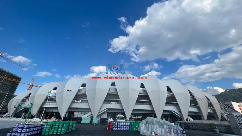 Longquan City stadium steel film structure project is nearing the end