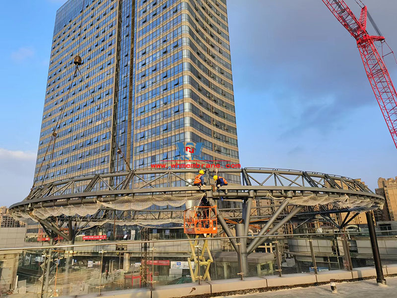 The steel membrane structure ETFE Canopy project of commercial (Wanda Plaza) renovation project of No.6 Mingyu Plaza is under hot construction