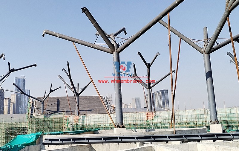 Construction progress of steel structure and ETFE air pillow membrane project of Tianjin Gate in Wenyi Tangtang, Hefei