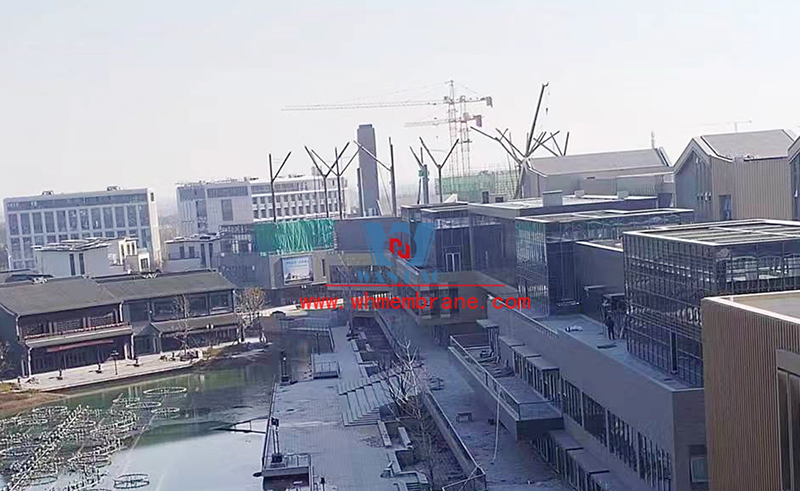 Construction progress of steel structure and ETFE air pillow membrane project of Tianjin Gate in Wenyi Tangtang, Hefei