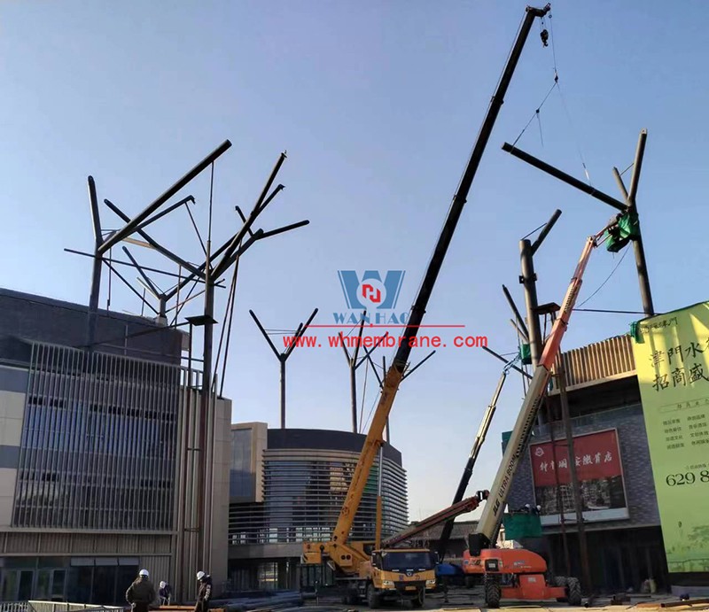 Construction progress of steel structure and ETFE air pillow membrane project of Tianjin Gate in Wenyi Tangtang, Hefei