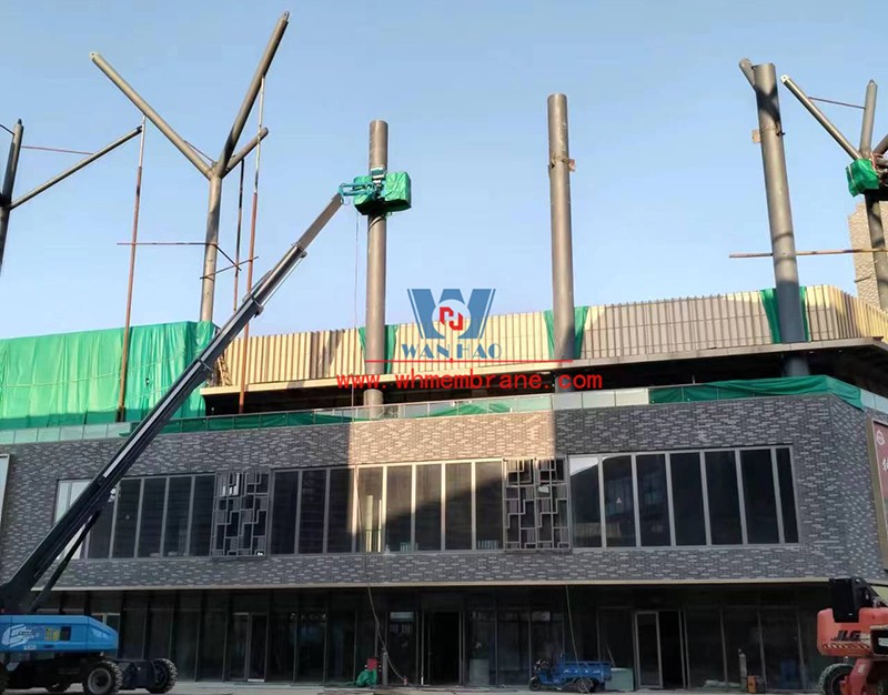 Construction progress of steel structure and ETFE air pillow membrane project of Tianjin Gate in Wenyi Tangtang, Hefei