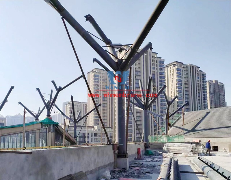 Construction progress of steel structure and ETFE air pillow membrane project of Tianjin Gate in Wenyi Tangtang, Hefei