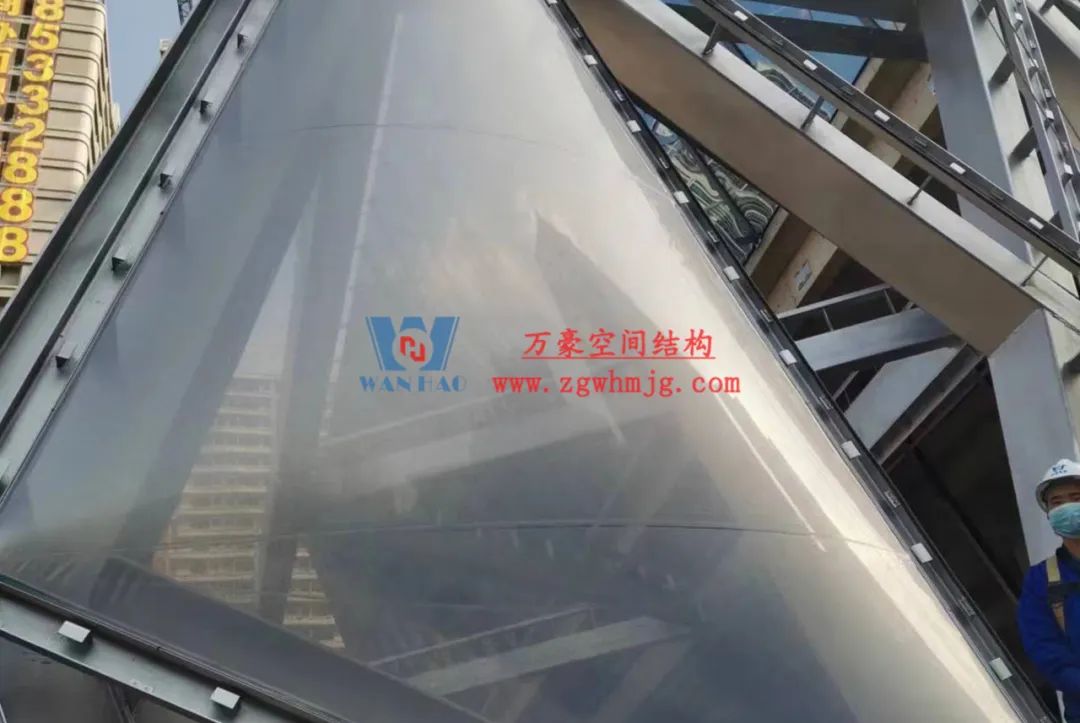 Newly design commercial ETFE air cushion and PTFE mesh facade membrane structure project