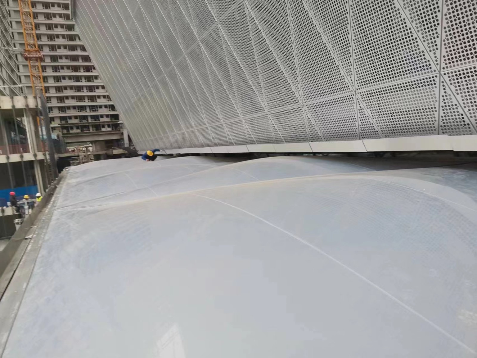 Newly design commercial ETFE air cushion and PTFE mesh facade membrane structure project