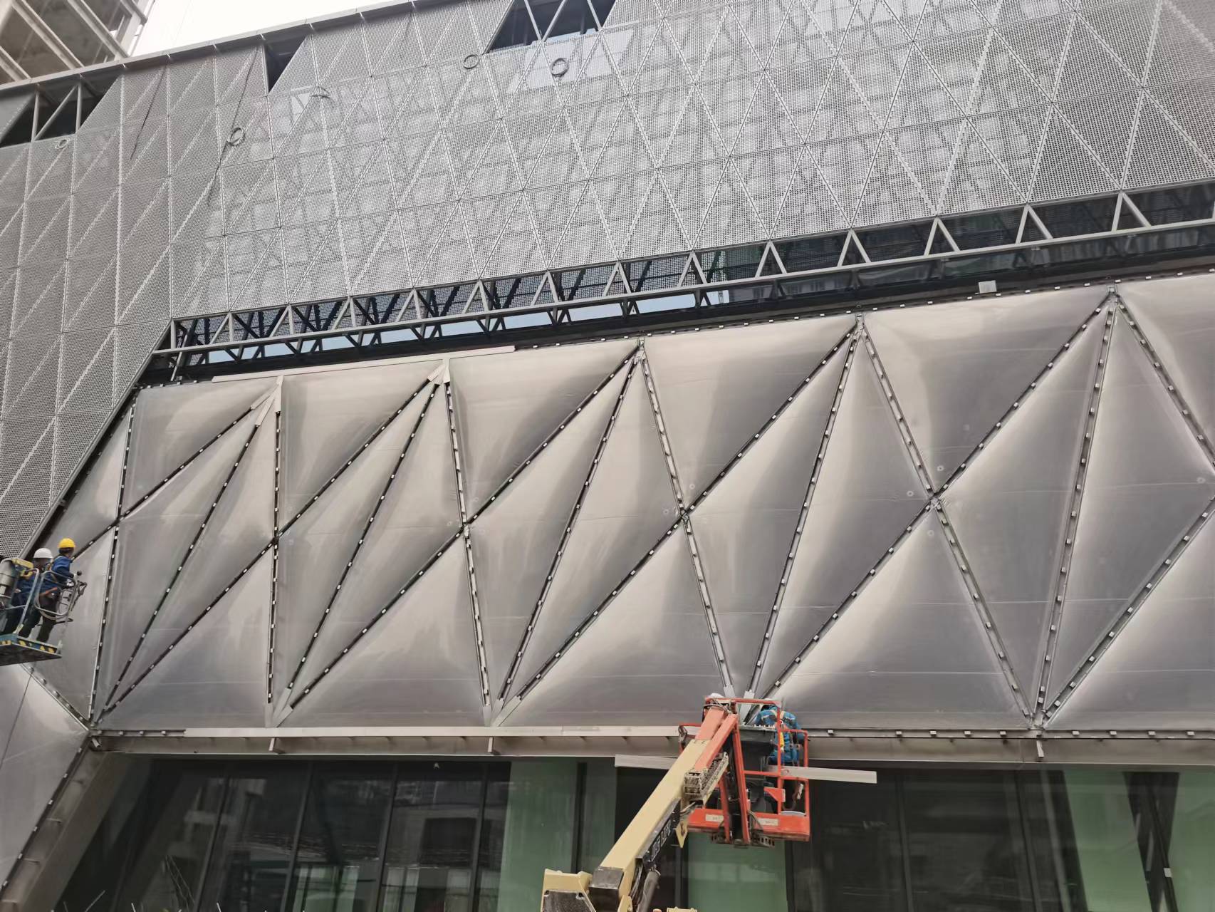 Newly design commercial ETFE air cushion and PTFE mesh facade membrane structure project