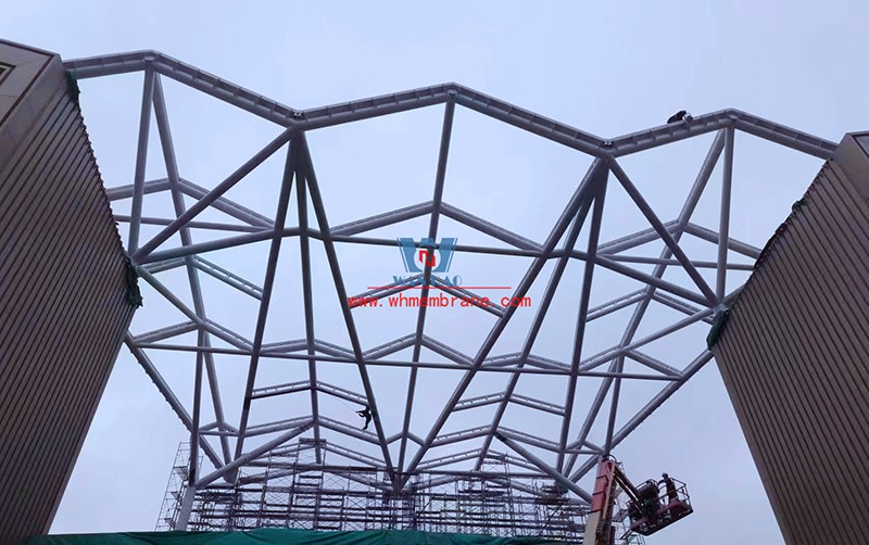 Hui spirit, engineering quality | hefei view design guinness awning steel structure and ETFE air pillow latest film project construction schedule