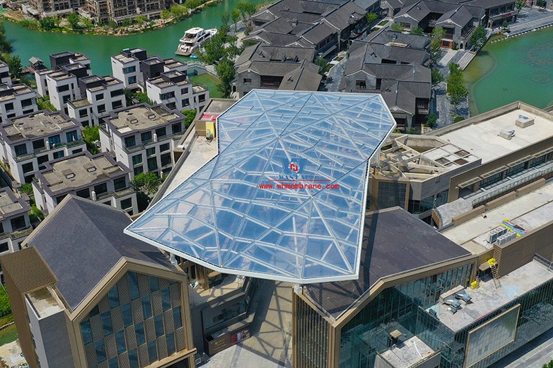 Hefei Wenyi Tangxijin Gate sky curtain steel structure and ETFE air pillow membrane project successfully completed