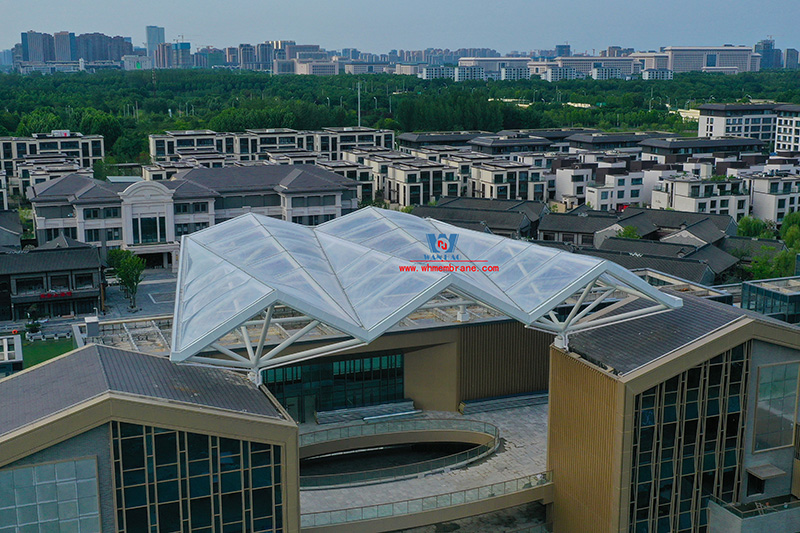 Hefei Wenyi Tangxijin Gate sky curtain steel structure and ETFE air pillow membrane project successfully completed