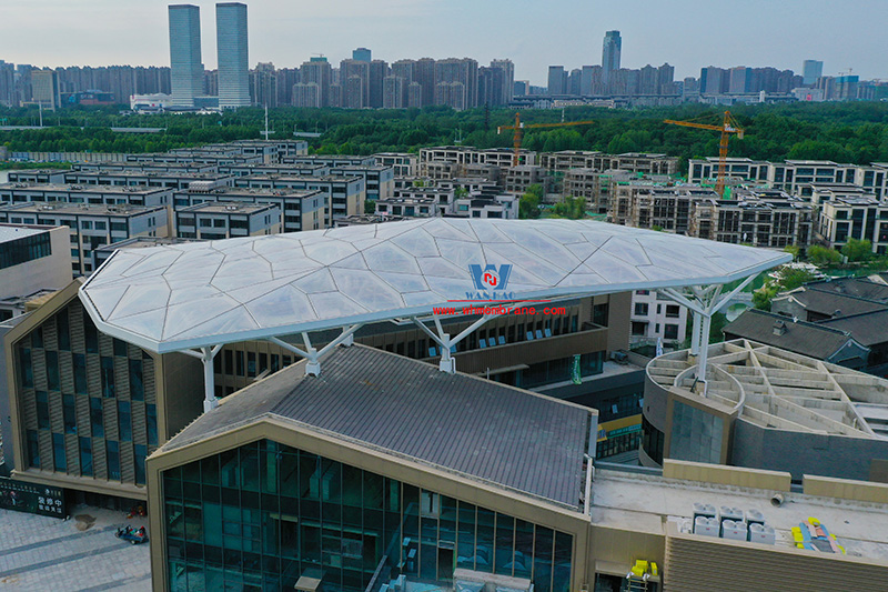 Hefei Wenyi Tangxijin Gate sky curtain steel structure and ETFE air pillow membrane project successfully completed