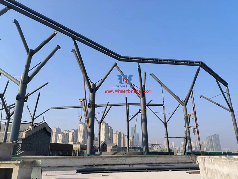 Hefei Wenyi Tangxijin Gate sky curtain steel structure and ETFE air pillow membrane project successfully completed