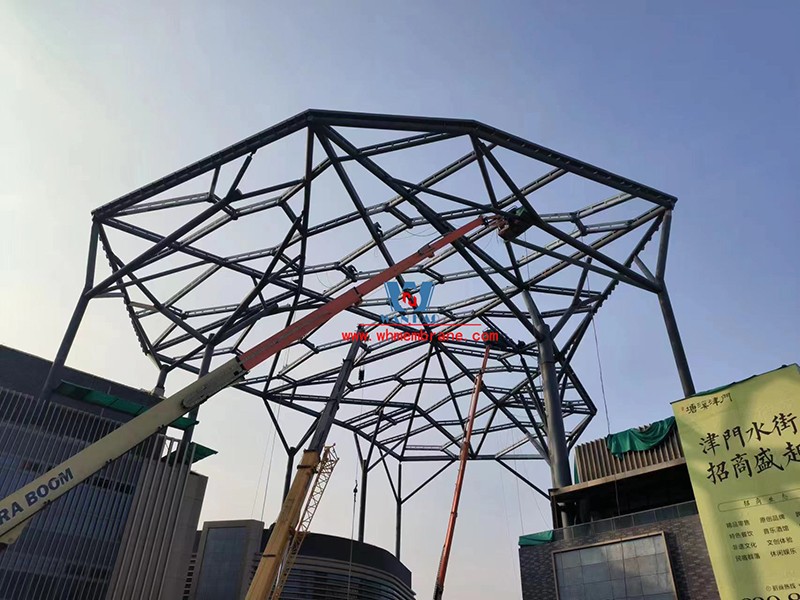 Hefei Wenyi Tangxijin Gate sky curtain steel structure and ETFE air pillow membrane project successfully completed