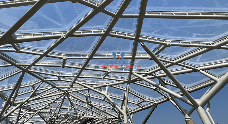 Hefei Wenyi Tangxijin Gate sky curtain steel structure and ETFE air pillow membrane project successfully completed