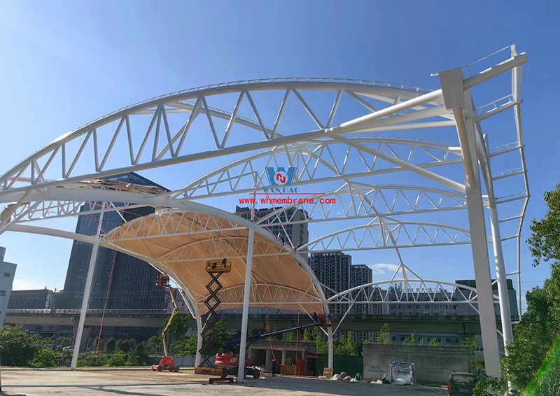 Wenzhou Huimin Road west green stadium steel film structure project completed