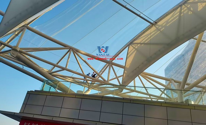 The latest construction progress of ETFE membrane structure ceiling project of Nanchong Wanda Project
