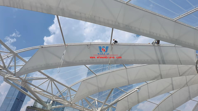 The latest construction progress of ETFE membrane structure ceiling project of Nanchong Wanda Project