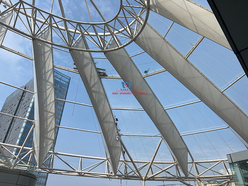 The latest construction progress of ETFE membrane structure ceiling project of Nanchong Wanda Project