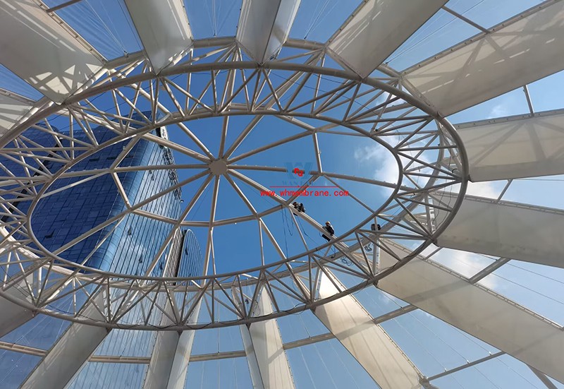 The latest construction progress of ETFE membrane structure ceiling project of Nanchong Wanda Project