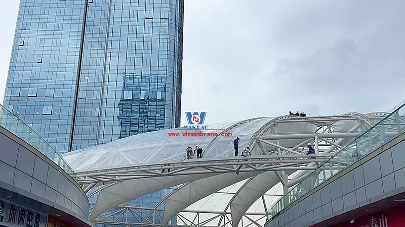 The latest construction progress of ETFE membrane structure ceiling project of Nanchong Wanda Project