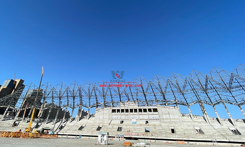 The latest construction progress of PTFE membrane structure project of Zhangye Olympic Sports Center Stadium