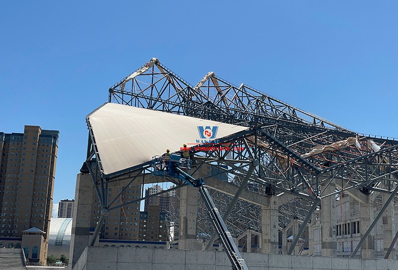 The latest construction progress of PTFE membrane structure project of Zhangye Olympic Sports Center Stadium