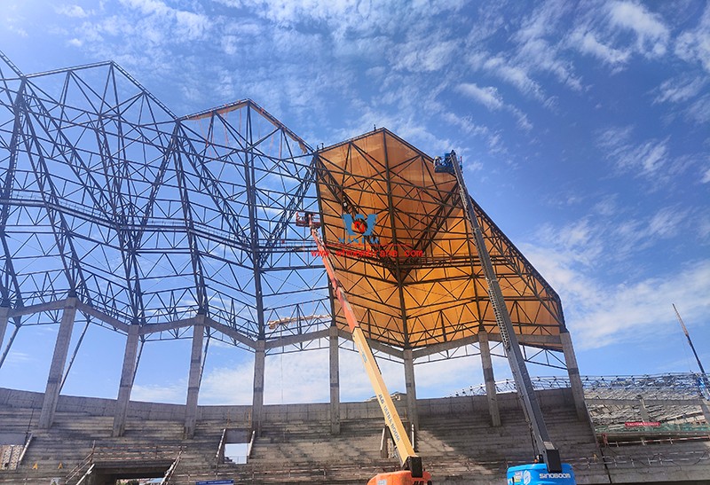 The latest construction progress of PTFE membrane structure project of Zhangye Olympic Sports Center Stadium